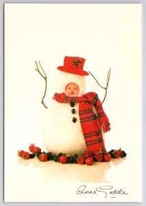 Anne Geddes Christmas Baby Snowman Top Hat Scarf Postcard F38