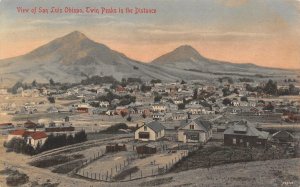 View of San Luis Obispo & Twin Peaks, CA c1910s Vintage Hand-Colored Postcard