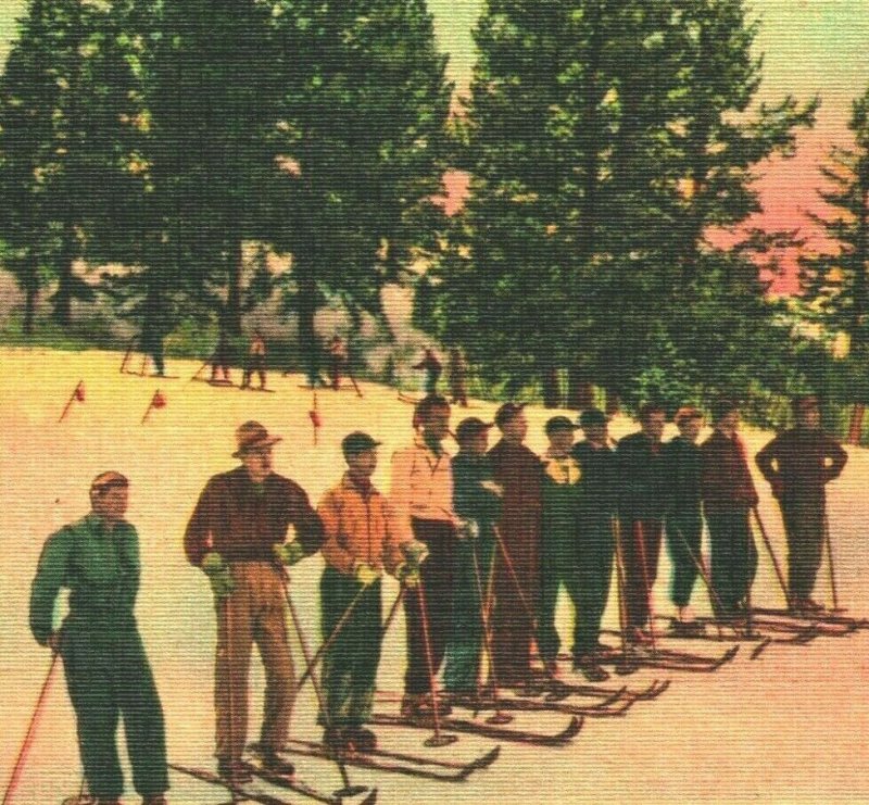 Skiing on Mink Creek Course Pocatello Idaho ID UNP Linen Postcard Unused