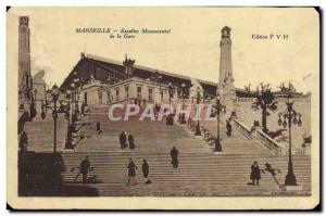 Old Postcard Marseille monumental staircase to the station