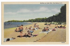 'Bathing on Lake Erie, Van Buren, N.Y.' unused Curteich linen New York PPC