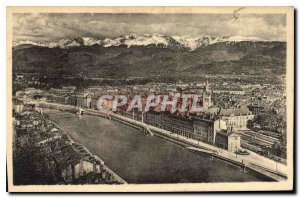 Old Postcard Grenoble Panorama Vue Generale and the Chaine des Alpes