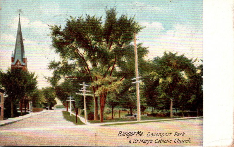 Maine Bangor Davenport Park & St Mary's Catholic Church 1906