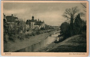 c1905 Erfurt Germany Am Karthauserufer Gera River Postcard Bridge Architecture