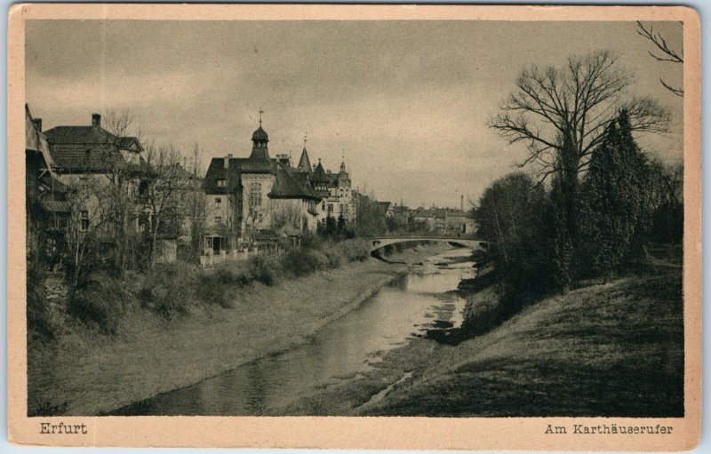 c1905 Erfurt Germany Am Karthauserufer Gera River Postcard Bridge Architecture