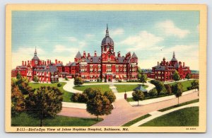 Bird's Eye View, Johns Hopkins Hospital Baltimore Maryland Linen Postcard  P4