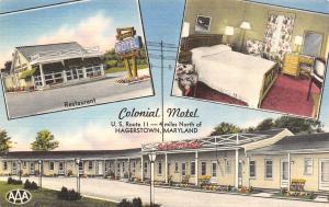 HAGERSTOWN, MD Maryland COLONIAL MOTEL~RESTAURANT Room ROADSIDE c1950's Postcard