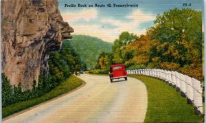 1940s Profile Rock on Route 42 Columbia County Pennsylvania Postcard