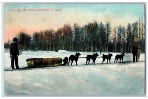 Alberta Canada Postcard Train Near Animal Sled Winter c1910 Antique Posted