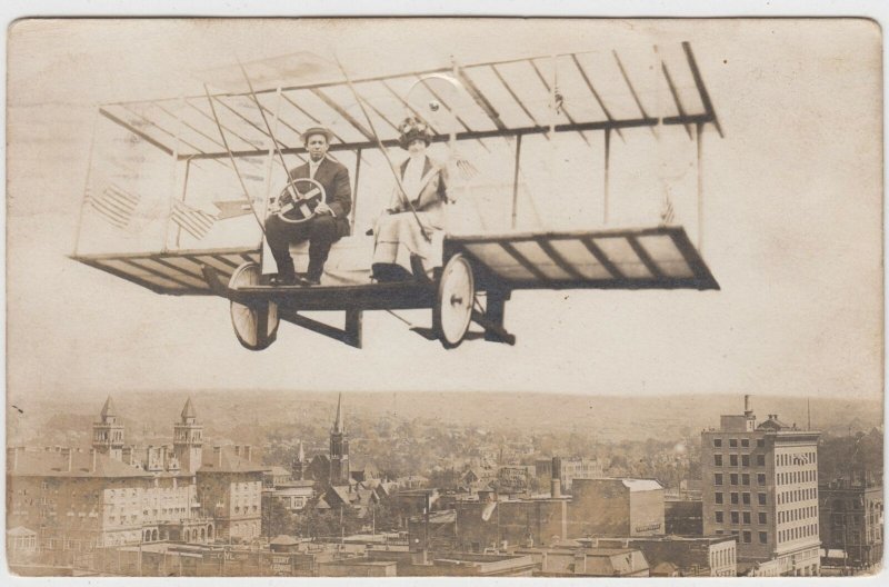 RPPC Man Woman in Biplane Guthrie OK Fantasy Studio Photo 1911 Vintage Postcard