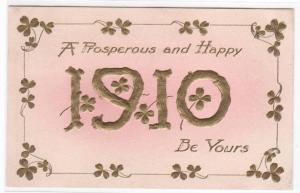 New Year Date 1910 gold embossed postcard