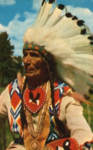 Vintage Postcard 1965 Portrait of Old Native Canadian Indian Chief 