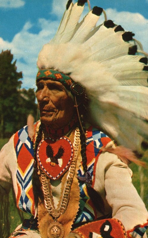 Vintage Postcard 1965 Portrait of Old Native Canadian Indian Chief 