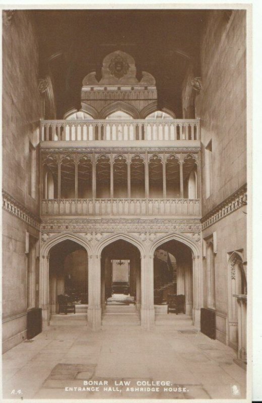 Hertfordshire Postcard - Bonar Law College, Entrance Hall, Ashridge House  7288A