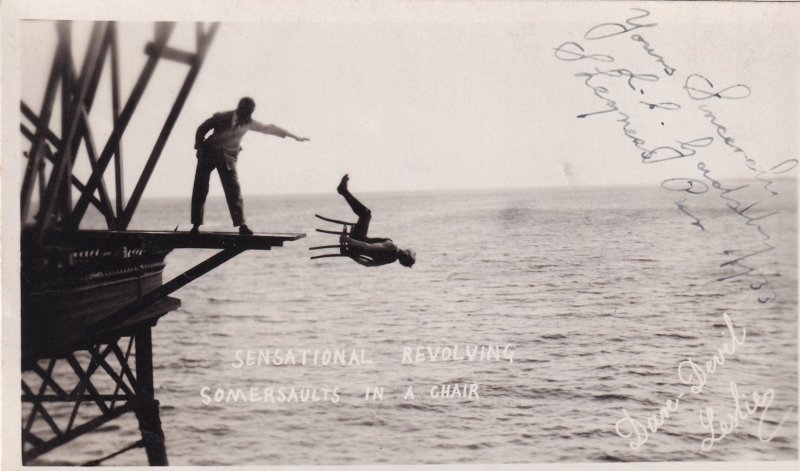 Death Jump Revolving Somersault Walking The Plank Murder Real Photo Old Postcard