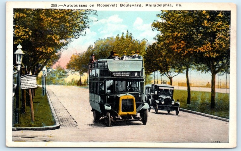 Motor Bus Postcard Roosevelt Boulevard Philadelphia PA