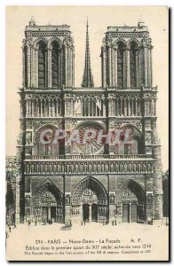 Old Postcard Paris Notre Dame the Facade