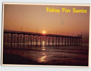 Postcard Fishing Pier Sunrise, Greetings from North Carolina's Azalea Coast, NC