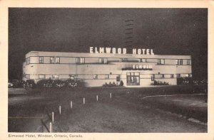 Windsor Ontario Canada Elmwood Hotel at Night Vintage Postcard AA32303