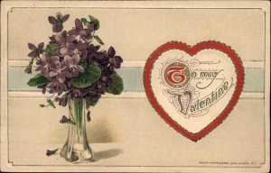 Valentine's Day Purple Flowers Base Heart Embossed Winsch c1912 Postcard