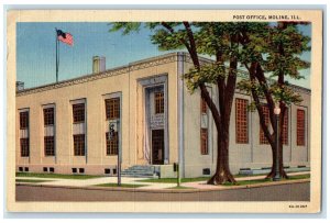 1944 Post Office Building Stairs Entrance US Flag Moline Illinois IL Postcard