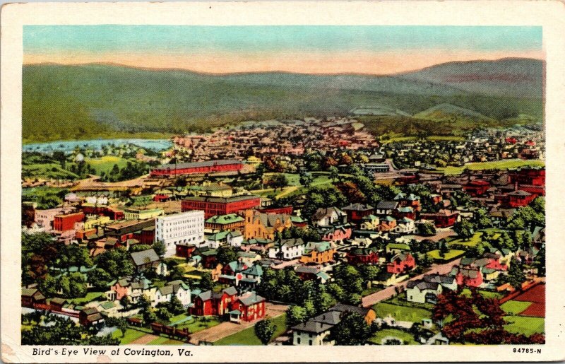 Covington Virginia Scenic Birds Eye View Mountains Skyline WB Postcard 