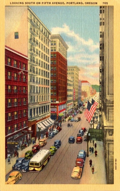 Oregon Portland Looking South On Fifth Avenue Curteich