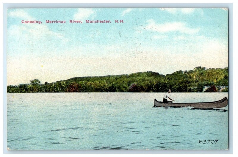 1910 Canoeing Merrimac River Manchester New Hampshire NH Vintage Postcard