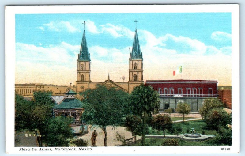 2 Postcards MATAMOROS, Tamaulipas Mexico ~ PLAZA de ARMAS & CEMETERY c1930s