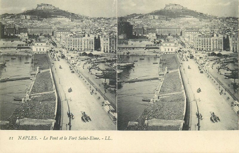 Postcard Italy stereographic image Naples Fort Saint Elme