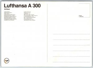 Lufthansa A 300 Airbus Jet Airplane Germany Continental Postcard