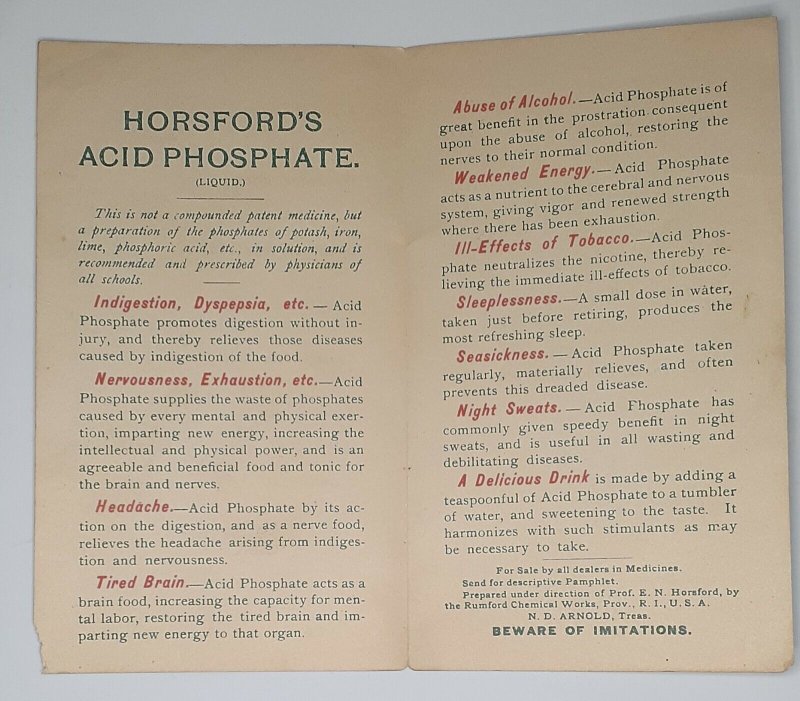 Trade Card Fold Out - Horsford's Acid Phosphate tonic - Girl calling out Hello