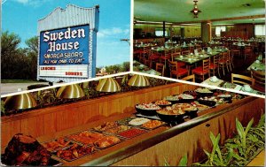 Sweden House Smorgasbord Elgin Illinois IL Naperville Multiview Postcard VTG UNP 