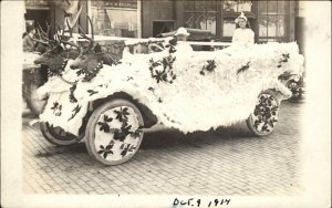 Car Decorated For Parade - ADRIAN MI Written on Back 1914 Real Photo Postcard