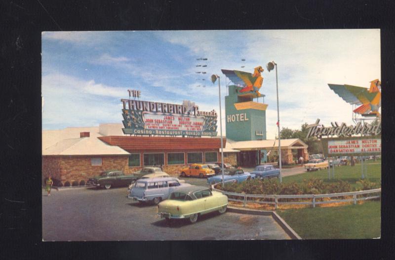 LAS VEGAS NEVADA THUNDERBIRD MOTEL 1950's CARS NASH ADVERTISING POSTCARD