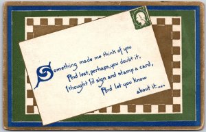 Something Made Me Think of You, Handwritten Message Card, Vintage Postcard