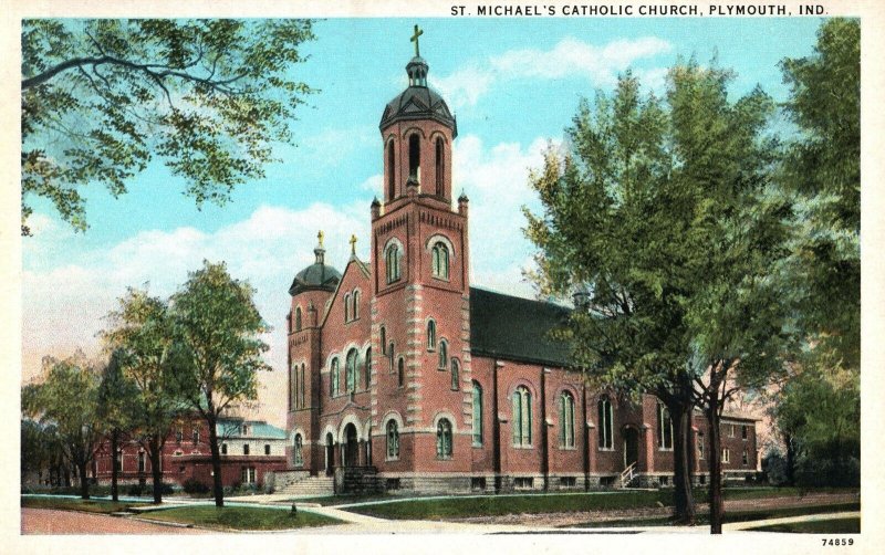 VINTAGE POSTCARD ST. MICHAEL'S CATHOLIC CHURCH PLYMOUTH INDIANA