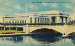 USA Penna Railroad 30th Street Station Philadelphia Vintage Linen Postcard 07.35