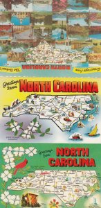 North Carolina 3x Map Postcard s