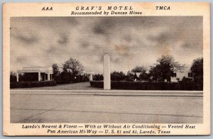 Laredo Texas 1952 Postcard Graf's Motel Entrance Highway 81 & 83