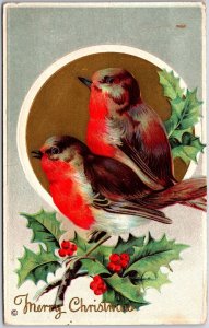 Merry Christmas Birds Resting On Twig Greetings And Wishes Card Postcard