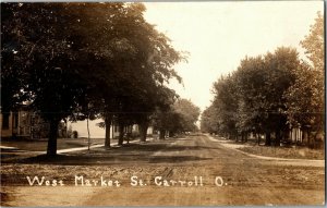 RPPC View Looking down West Market Street, Carroll OH Vintage Postcard V40