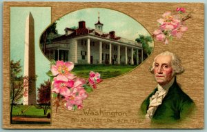 George Washington Cherry Blossoms Border Embossed Winsch Back  DB Postcard G12