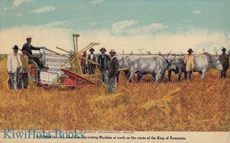 Postcard American Harvesting Machine Romania