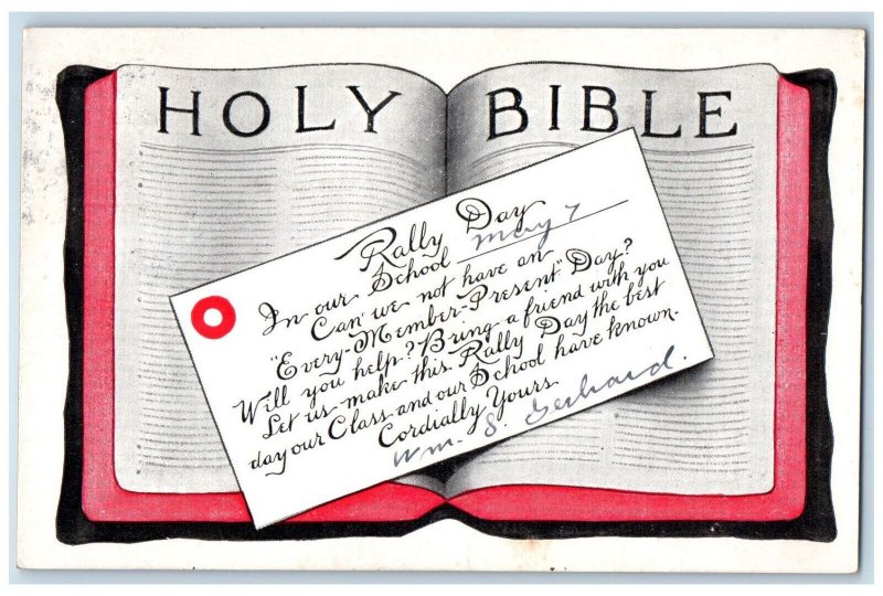 1916 Holy Bible Book Greetings Letter Rally Day Jefferson Maryland MD  Postcard 
