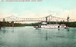 Vintage Postcard 1910's Willamette River & Steel Bridge Albany Oregon OR