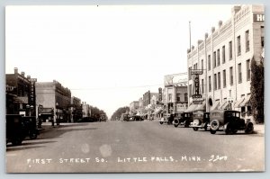 Little Falls MN~First Street Lisle Garage~Tyrol Gas Pump~Buckman Hotel~1940 RPPC 