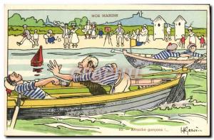 Postcard Old Sailors Illustrator Gervese Boat Puller boys War