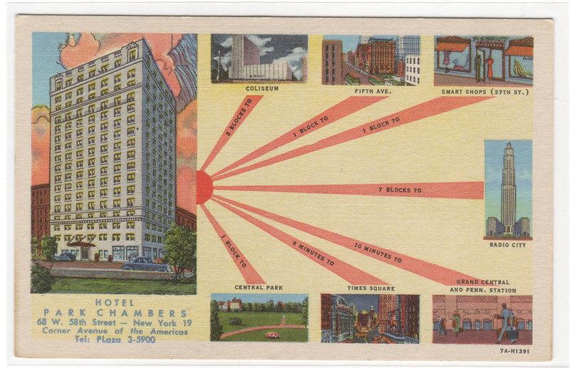 Hotel Park Chambers New York City NYC NY linen postcard