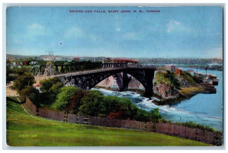 Saint John New Brunswick Canada Postcard Bridge and Falls c1950's Unposted